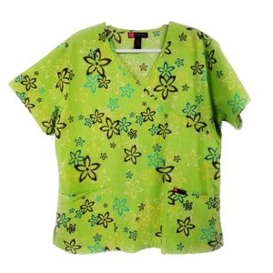ACTUAL Scrub Top Women's 2 XL Green Floral
